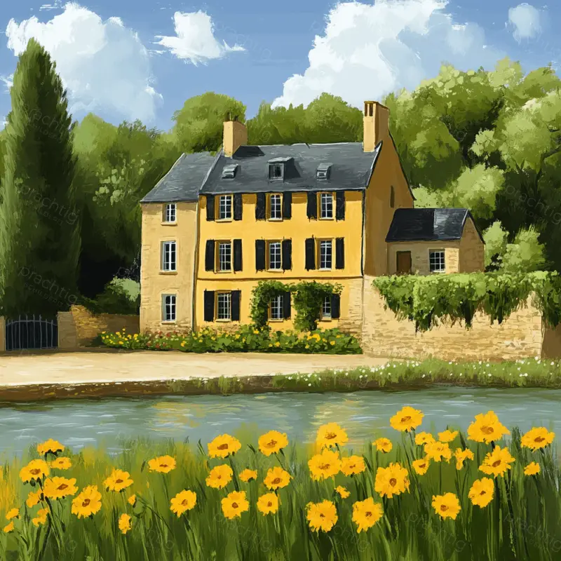 Zonnige Villa aan de Rivier - Olieverf / 60x60 Must-Have