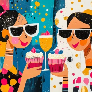 Zonnige Vriendinnen Met Cupcakes - Olieverf / 40x50 Quantité Limitée