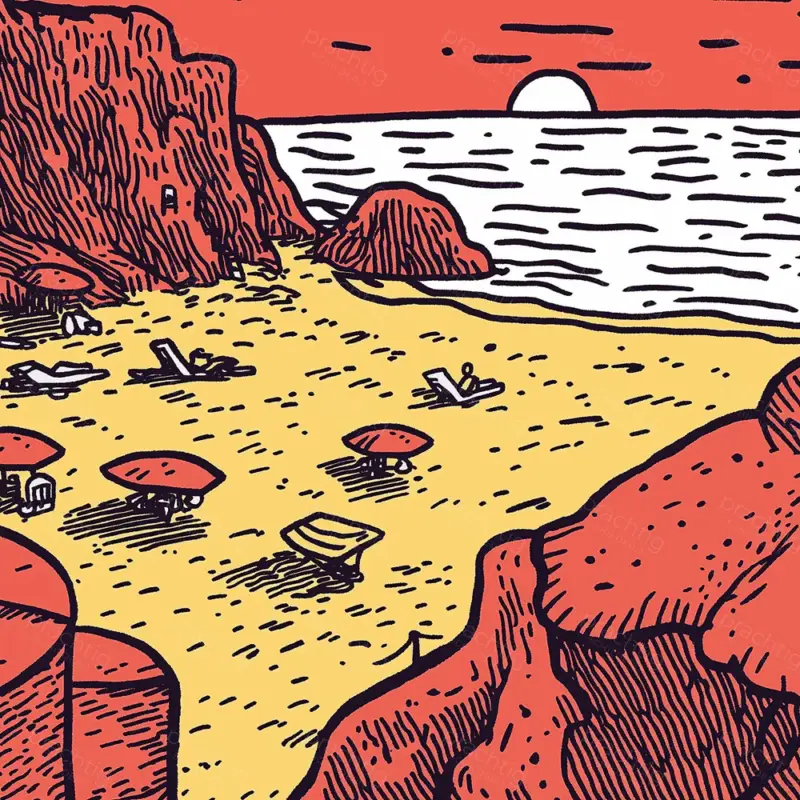 Zonsondergang aan Zandstrand - Dibond / 30x30 Meilleure Vente