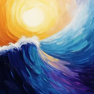 Zonsondergang boven de krachtige golf - Dibond / 60x80 Produit De Marque