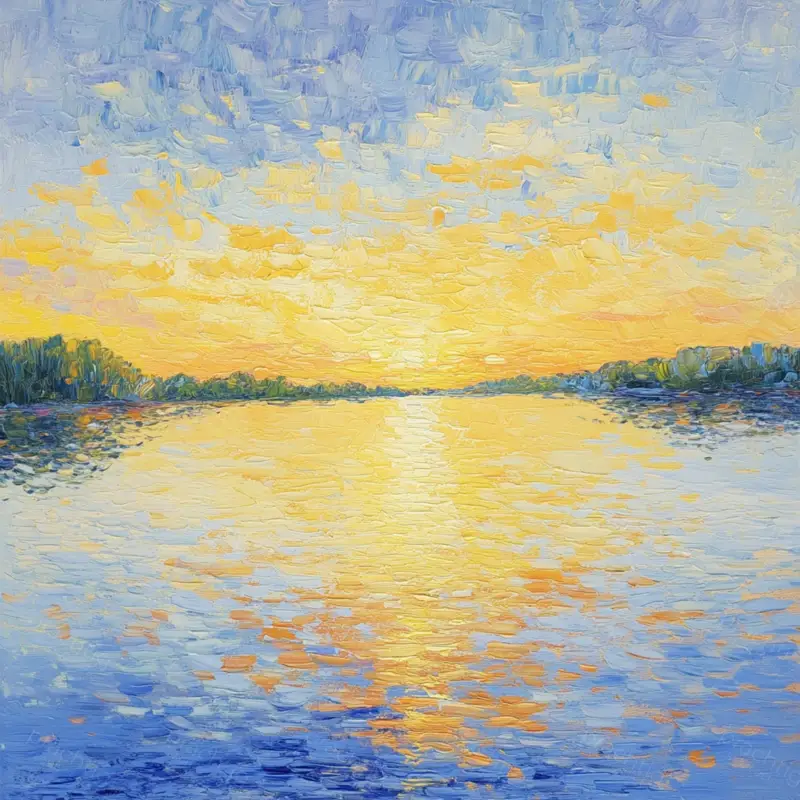 Zonsondergang boven de rivier - Olieverf / 30x30 Nouvel Arrivage