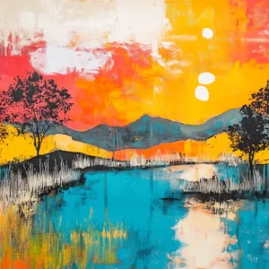 Zonsondergang in het Landschap - Olieverf / 50x75 Offre Du Jour