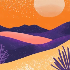 Zonsondergang in Paarse Woestijn - Olieverf / 60x90 Satisfait Ou Remboursé