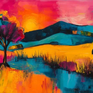 Zonsopgang in het Landschap - Olieverf / 60x90 Prix Promo