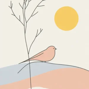 Zonsopgang met vogel en boom - Dibond / 60x90 Super Prix