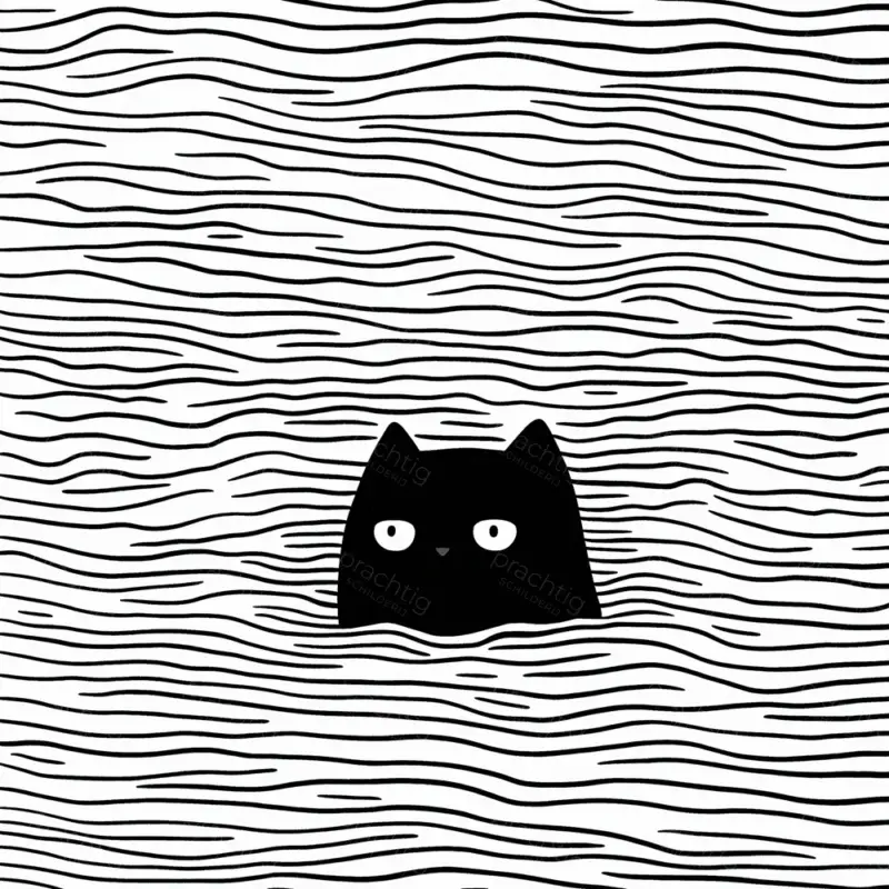 Zwarte kat in een zee van strepen - Canvas / 30x30 Soldes