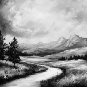 Zwart-wit berglandschap met bomen - Dibond / 30x40 Réduction