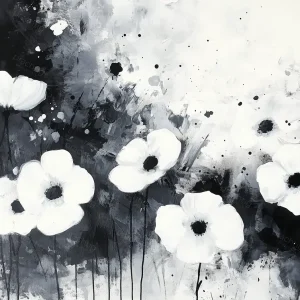 Zwart-Wit Bloemenexplosie - Dibond / 60x80 Promotion