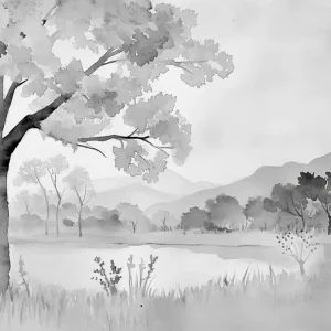 Zwart-wit landschap bij zonsopgang - Dibond / 60x80 Offre Exclusive