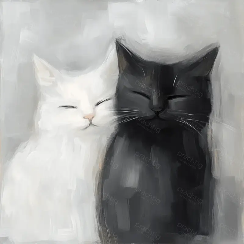 Zwarte en witte kattenvriendschap - Canvas / 60x60 Certifié