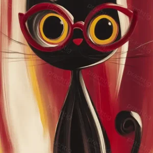 Zwarte kat met rode bril - Olieverf / 50x75 Vente Directe