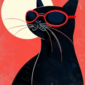 Zwarte kat met zonnebril - Olieverf / 50x75 Expédition Rapide