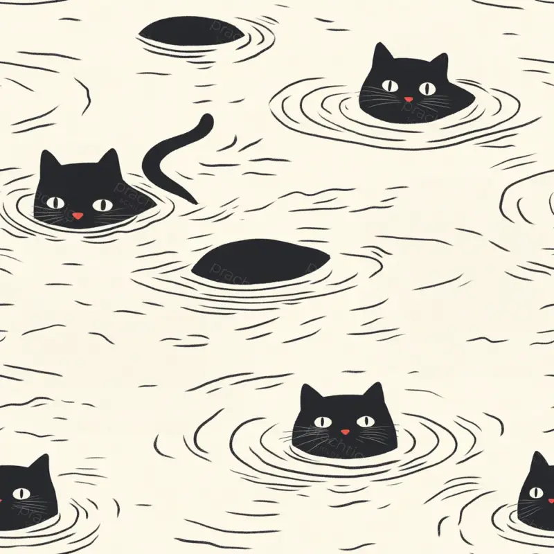 Zwarte katten in het water - Dibond / 50x50 Petit Prix