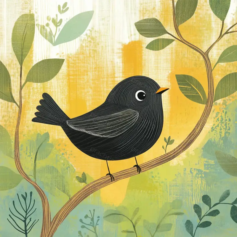 Zwarte vogel op tak - Canvas / 40x40 Offre Exclusive