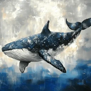 Zwevende Walvis in Blauwe Oceaan - Olieverf / 60x80 Expédié Aujourd’hui