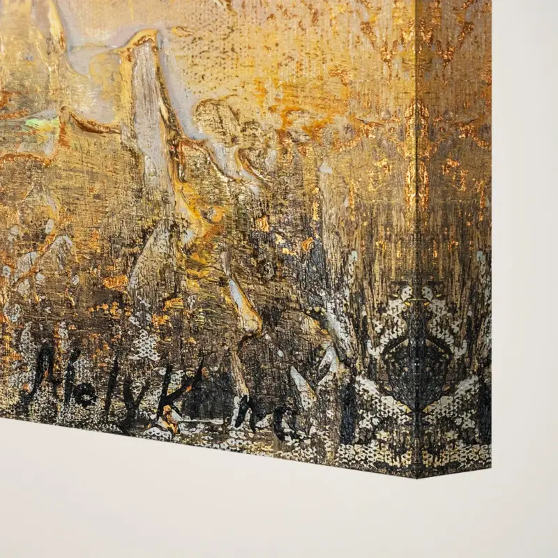 Vente Directe Abstracte acryl schilderij op canvas – Drie mensen met paraplu's in de regen - 120x80