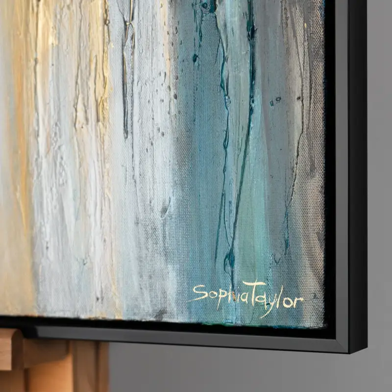 Abstract acryl schilderij met Vrijheidsbeeld – Ingelijste afbeelding "Licht van de Vrijheid" - 120x80 / Schwarz Rahmen Promotion