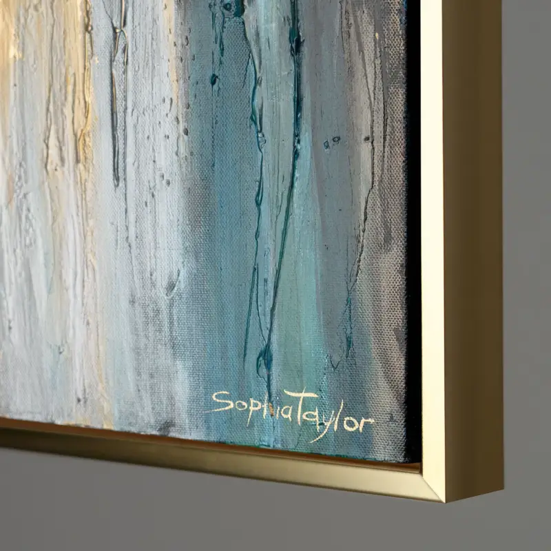 Vente Directe Abstract acryl schilderij met Vrijheidsbeeld – Ingelijste afbeelding "Licht van de Vrijheid" - 120x80 / Gold Rahmen