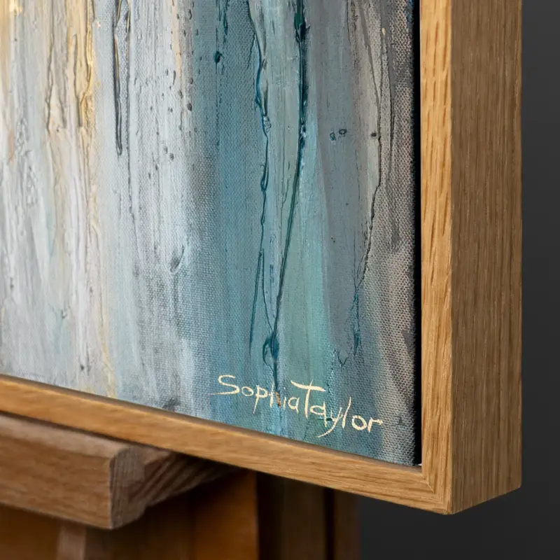 Abstract acryl schilderij met Vrijheidsbeeld – Ingelijste afbeelding "Licht van de Vrijheid" - 140x100 / Natural Wood Frame Achetez Aujourd’hui