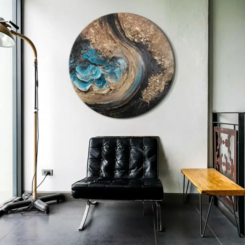 Abstract acryl schilderij rond – moderne wanddecoratie "Stroom der Elementen" - D100 Usine Directe