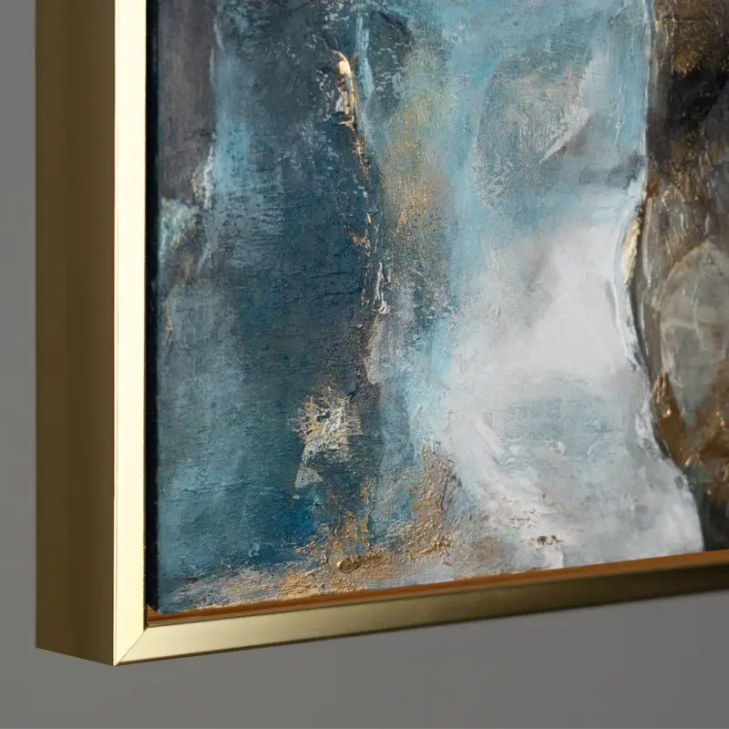 Vente Directe Abstract kunstwerk "Gouden Klanken" met lijst voor woonkamer - 120x80 gouden lijst / Gold Rahmen / Horizontal