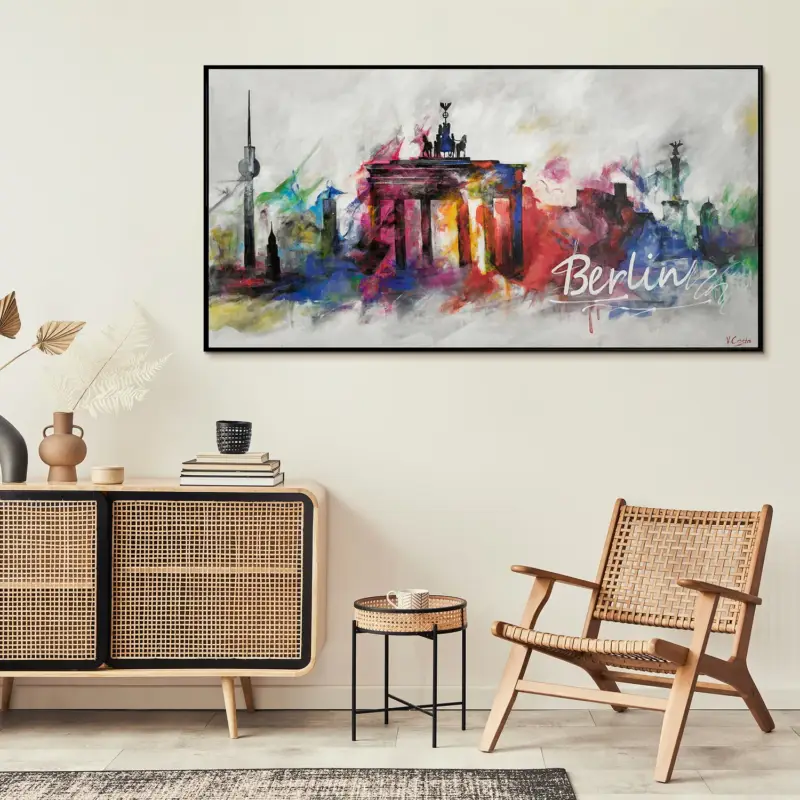 Abstract kunstlandschap in acryl "Berlijn" - met lijst 140x70 Prix Bas