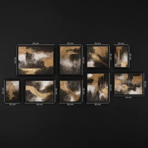 Zwart Goud Abstract Schilderij Set (3–9 stuks) – Handgeschilderde 3D Wanddecoratie | YS Art - 9 Bilder Commander Maintenant