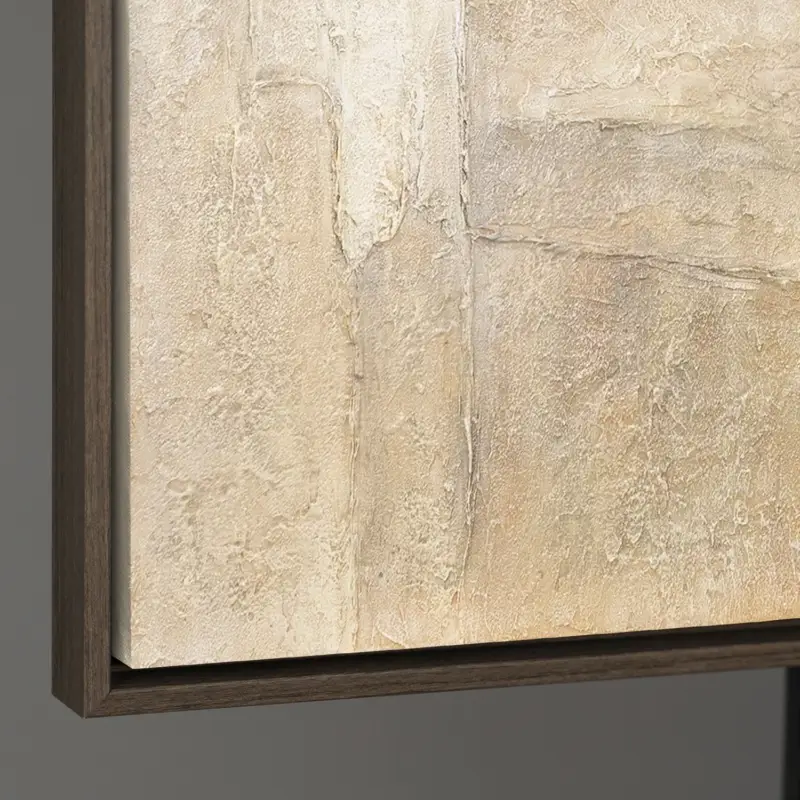 Abstract acrylverfschilderij op canvas in beigegrijs: "Verticalen van tijd". - 140x100 Grijze lijst Vente Directe