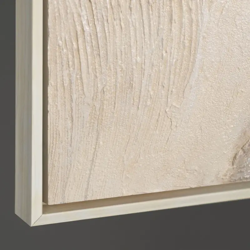 Vente Directe Beige Abstract Schilderij op Canvas met Reliëf – Handgeschilderde Moderne Wandkunst - 140x100 Beige lijst