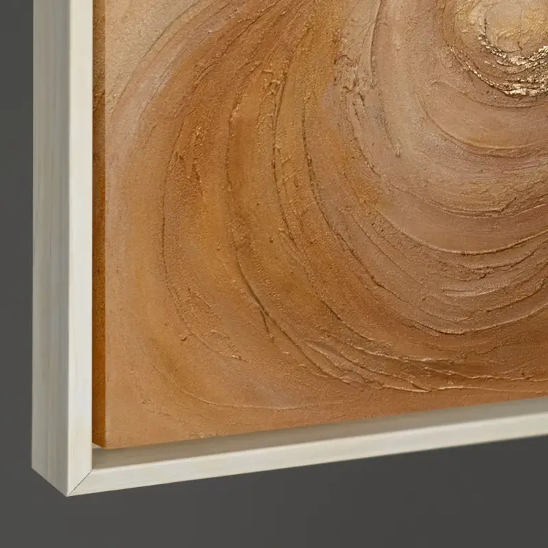 Abstract Gouden Werveling Schilderij op Canvas – Handgeschilderde Moderne Wandkunst - 120x80 Beige lijst Produit De Marque