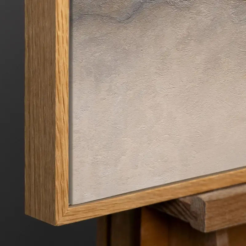 Abstract Acryl Schilderij „Mistige Ochtend” – Elegante Acrylkunst in Beige & Grijs - 120x60 Natur Holz Rahmen Livraison Gratuite