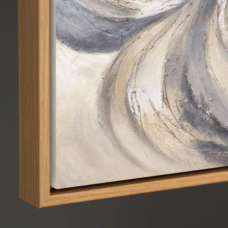 Vente Flash Abstraktes Acrylbild „Sand und Wolken“ – Handgemaltes Leinwandbild in Beige und Grau für Wohnzimmer - 120x80 Holzoptik Rahmen