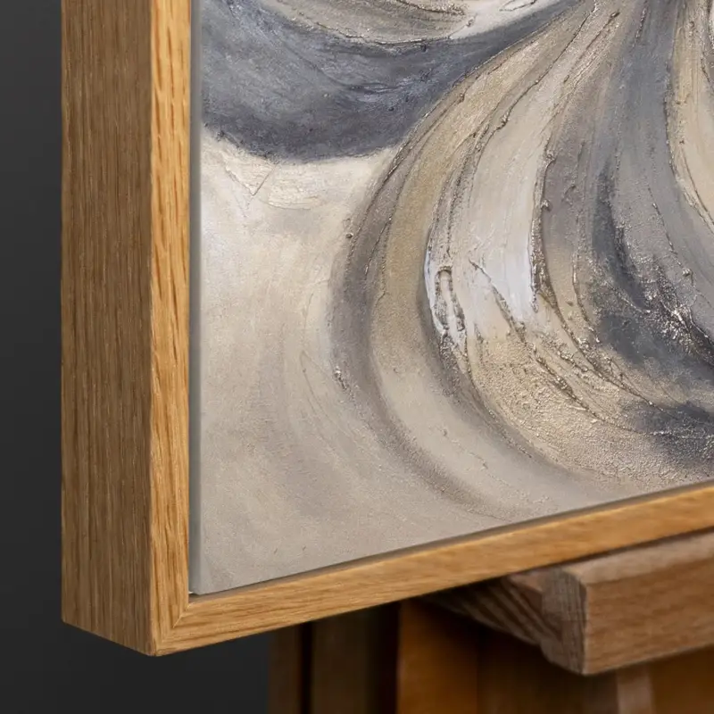 Usine Directe Abstraktes Acrylbild „Sand und Wolken“ – Handgemaltes Leinwandbild in Beige und Grau für Wohnzimmer - 120x80 Natur Holz Rahmen