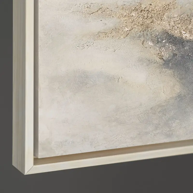 Abstract Canvas Schilderij met Gouden Textuur – Moderne Wanddecoratie voor Kantoor en Woonruimte - 140x100 Beige lijst Prix Bas