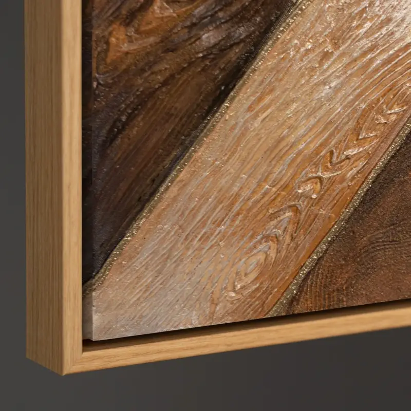 Abstract Geometrisch Structuurschilderij Op Canvas – Handgeschilderde Wanddecoratie In Aardetinten - 120x80 houtlook lijst Vente Directe