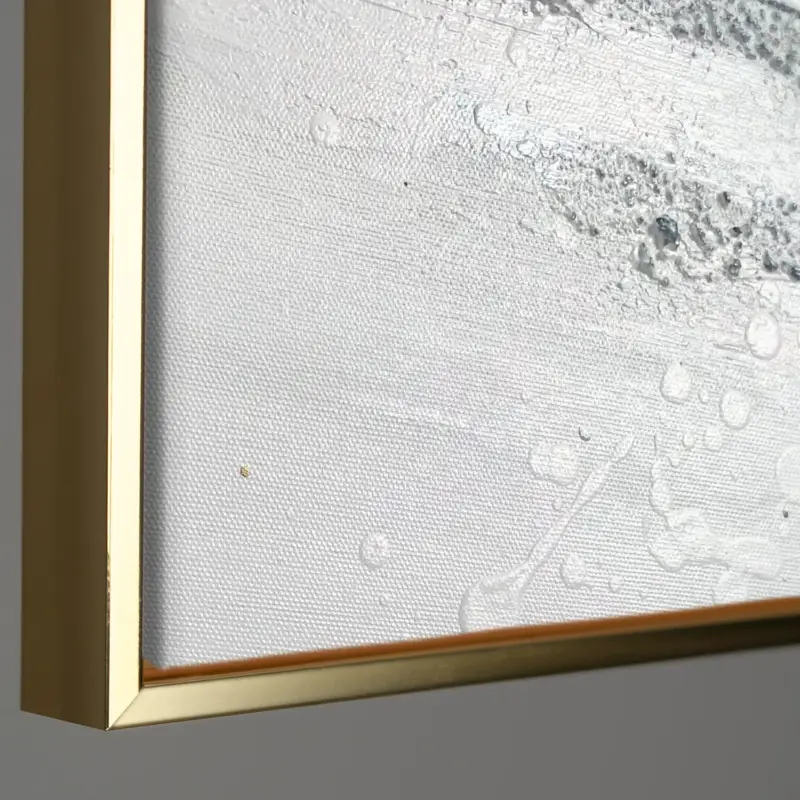 Abstract canvas schilderij met lijst "Energie van Lijnen" – Monochrome kunst met goud - 140x100 Zwarte lijst / Gold Rahmen / Horizontal Quantité Limitée