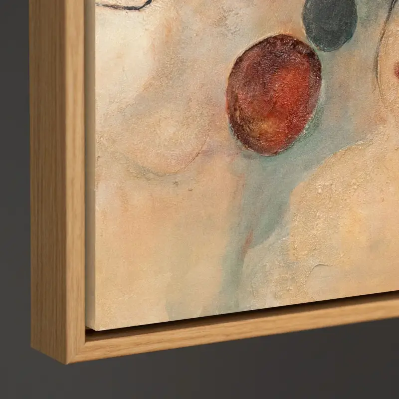 Vente Directe Abstract schilderij op canvas „Scharlaken Rode Sterrenbeelden“ – Handgeschilderde kunst voor de woonkamer - 120x80 Houtlook Lijst