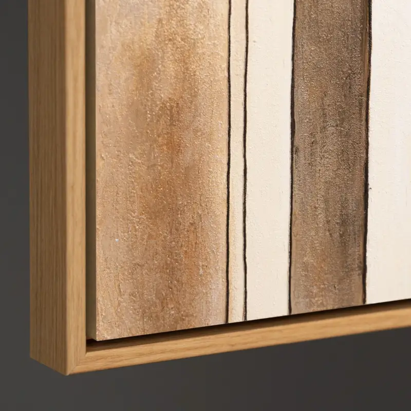 Abstract Geometrisch Schilderij In Lijst – Handgeschilderd Canvas Wanddecoratie - 120x80 houtlook lijst Remise