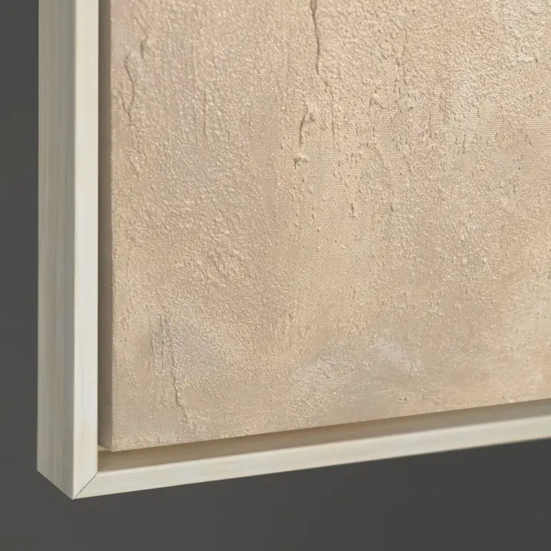 Vente Directe Handgeschilderd acryl schilderij "Zandige zon" – Acryl schilderij met lijst - 120x80 Beige lijst