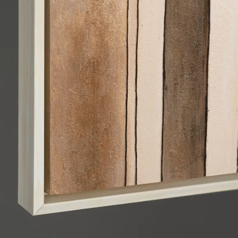 Abstract Geometrisch Schilderij In Lijst – Handgeschilderd Canvas Wanddecoratie - 120x80 Beige lijst Offre Spéciale