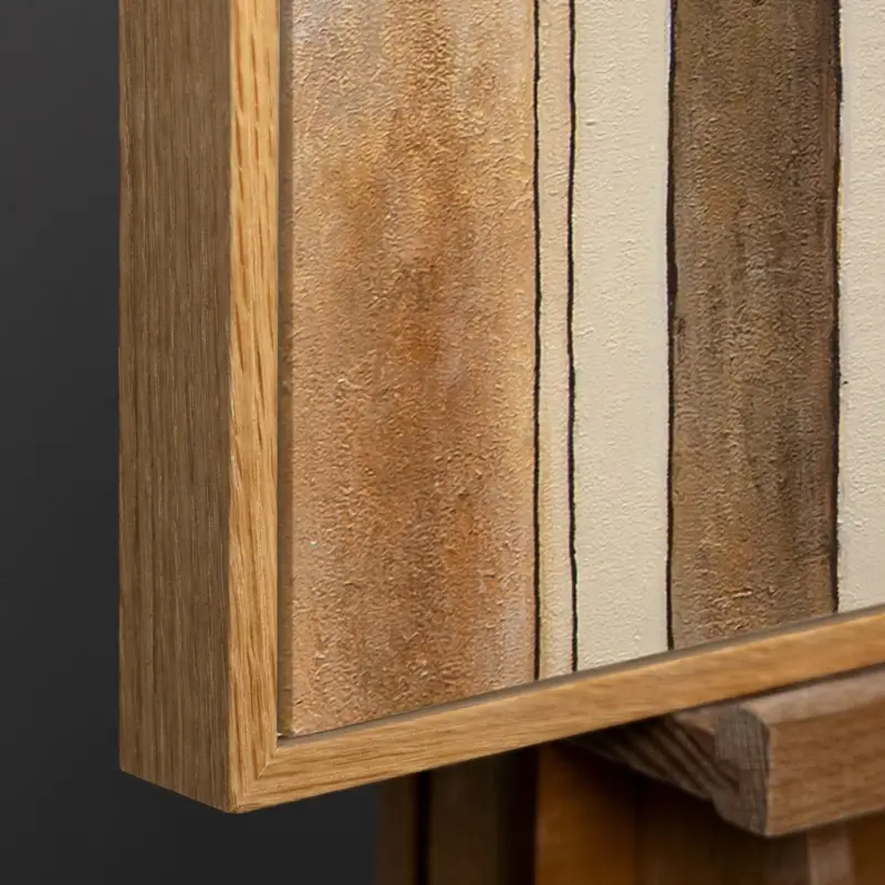 Abstract Geometrisch Schilderij In Lijst – Handgeschilderd Canvas Wanddecoratie - 120x80 Natur Holz Rahmen Bon Marché