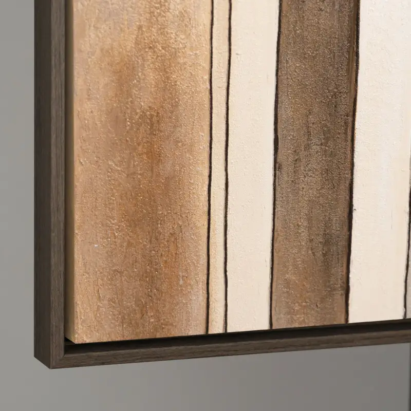 Abstract Geometrisch Schilderij In Lijst – Handgeschilderd Canvas Wanddecoratie - 140x100 Grijs Frame Commander Vite