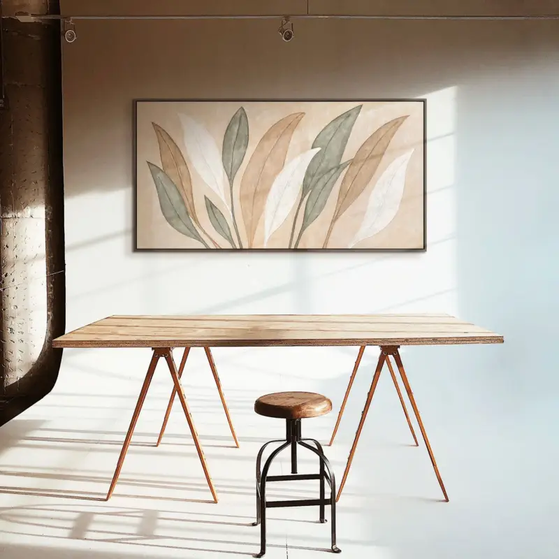 Vente Directe Abstract canvas schilderij "Dans van de Bladeren" – Handgeschilderde wandkunst natuurmotief - 160x80 Houtlook Lijst