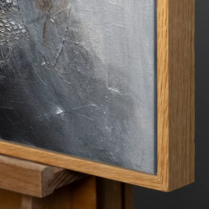 Abstract acryl schilderij kopen – Gratis verzending, 3D-visualisatie & handgemaakt in Duitsland - 120x80 Natur Holz Rahmen Remise