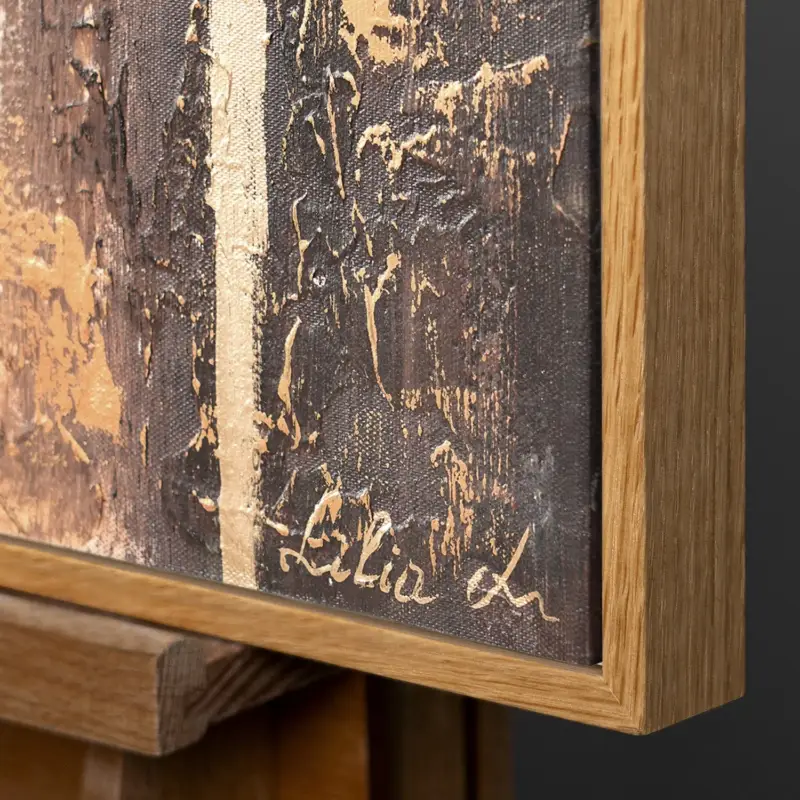 Top Vente Handgeschilderd Acryl Schilderij "Succes" - Abstracte Kunst met Bladgoud - 100x50 Natur Holz Rahmen