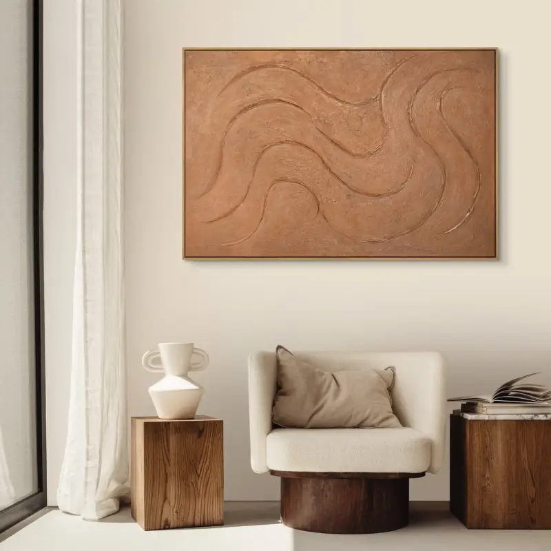 Top Vente Acrylschilderij in Lijst Organisch Canvas Schilderij “Warme Rhythmen” - 140x100 houten frame