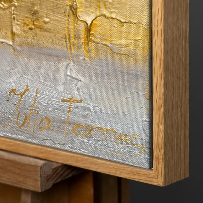 Vente Directe Abstract schilderij met lijst "Golden Horizon" 100x50 cm - 120x60 Natur Holz Rahmen