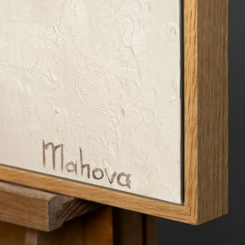 Vente Directe Handgemaakte bloemen schilderij op canvas – Abstracte bloemen in grijs - 140x70 Natur Holz Rahmen