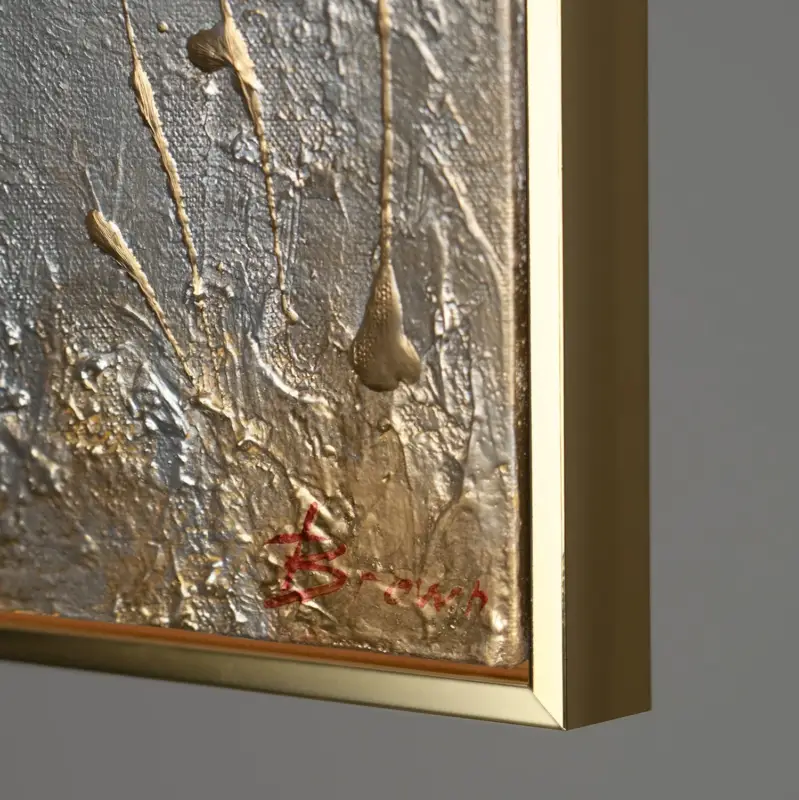 Usine Directe Bloemenschilderij met gouden accenten Lentegeur – Handgeschilderd op canvas met lijst - 120x60 Gold Rahmen