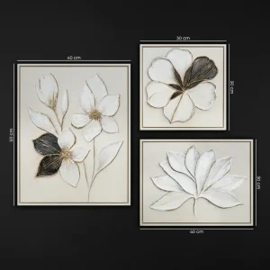 Zwart Goud Bloem Schilderij Set (3–9 stuks) – Handgeschilderde 3D Wanddecoratie | YS Art - 3 Bilder Meilleure Vente
